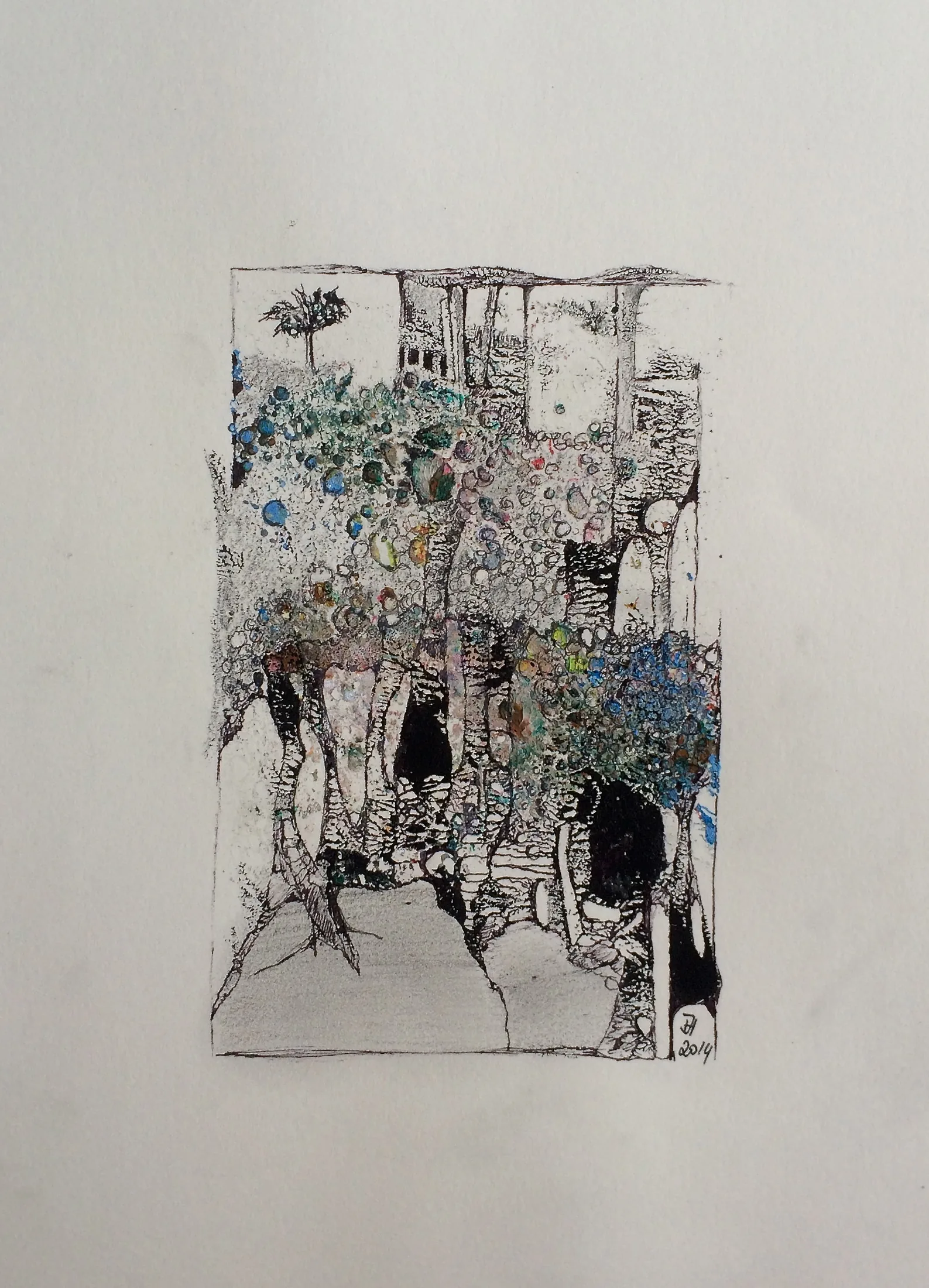 höhlen,acryl,tusche_auf_papier,din_a_4_,2014