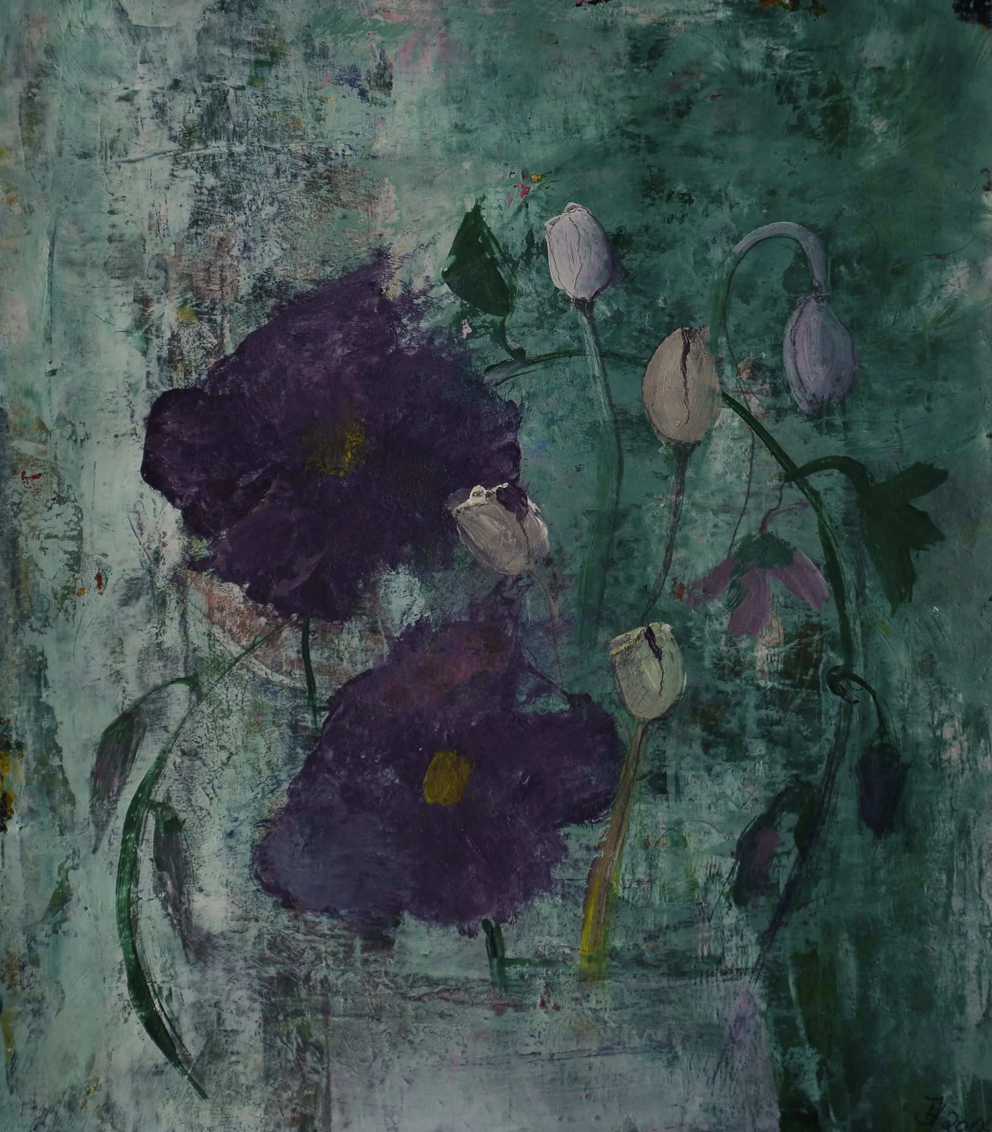 knospen_und_blüten_,acryl,tusche_auf_papier,24x21cm_,2014