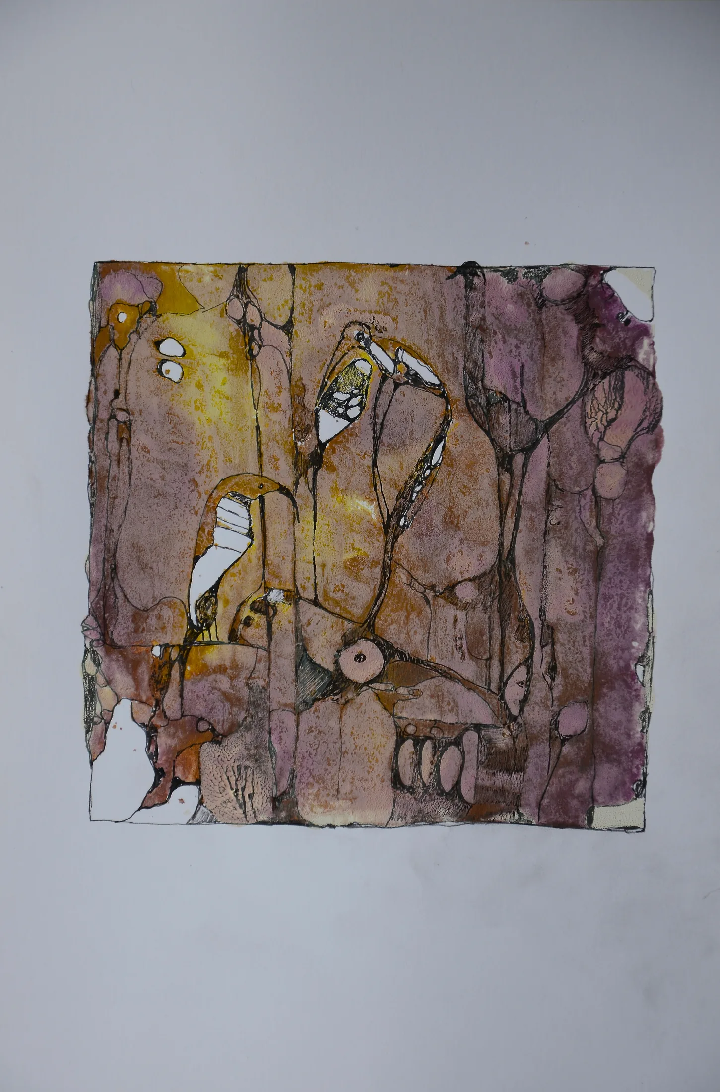 komische_vögel,acryl,tusche_auf_papier_,din_a_4_,2015